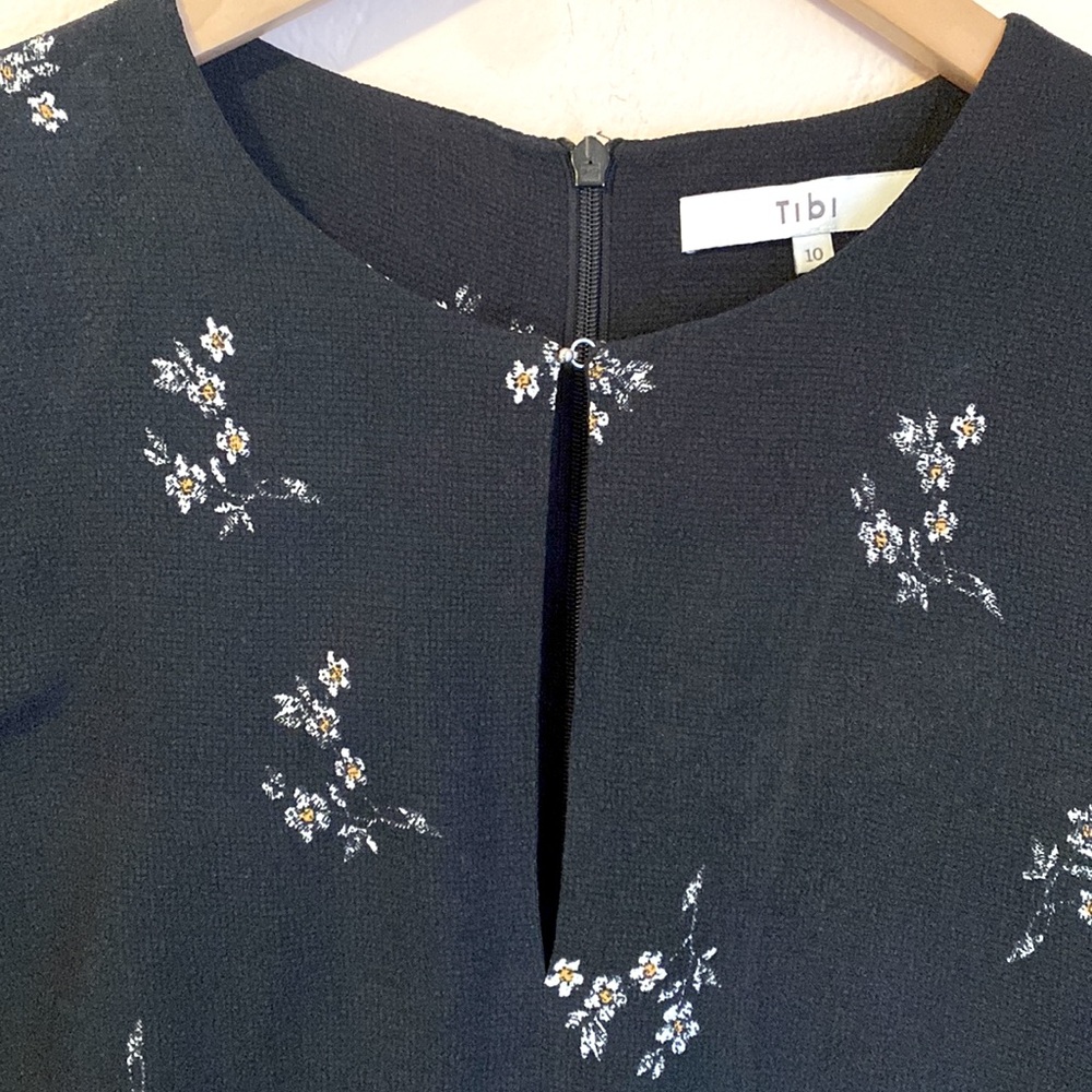 Tibi Florence black ruched sleeve fit flare floral short dress size 10 - Picture 6 of 13